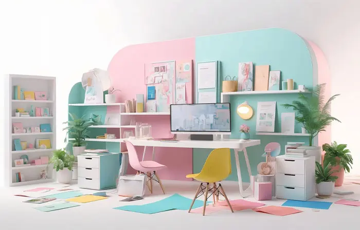 Computer Table Setup in Room Unique 3D Style Illustration